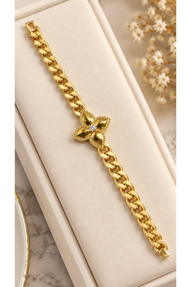Xuping Gold Color Clover Figured Thick Chain Stylish Women's Bracelet