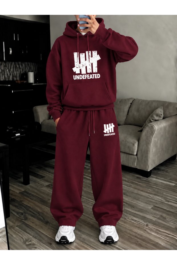 Unisex Women's and Men's Undefeated Printed Oversize Winter Sweatshirt and Baggy Sweatpants Set
