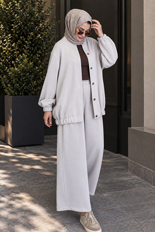 Oversize Premium Cupra Modal Textured Buttoned Double Set