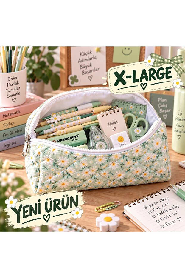 White Daisy Patterned Pencil Bag - Pen Holder X- Large (New Product)P1