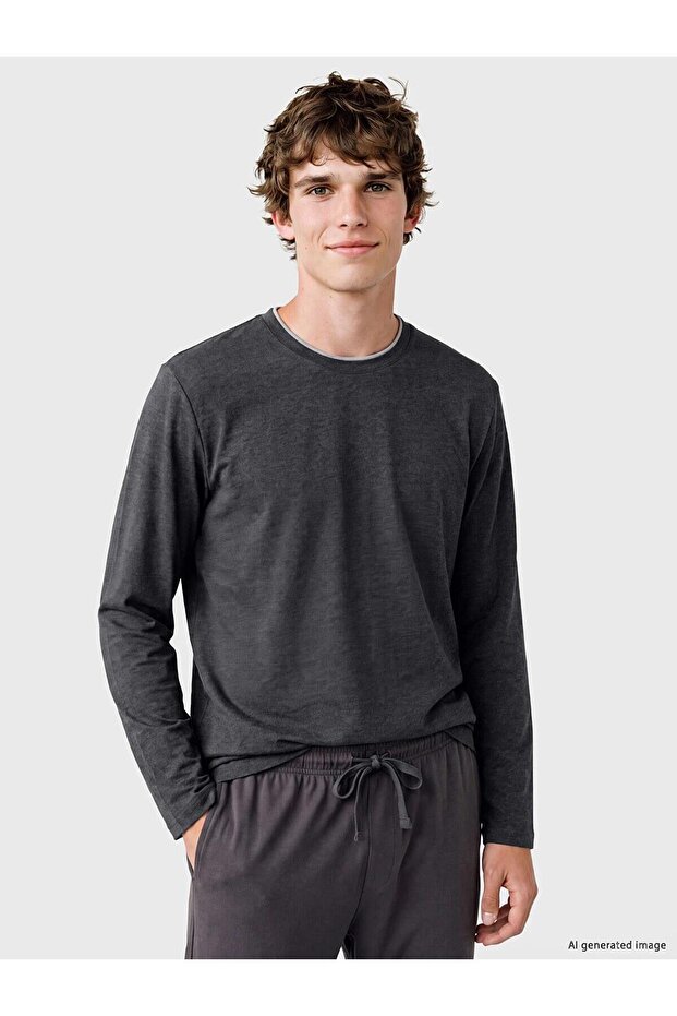Crew Neck Long Sleeve Men's Pajama Top (W6)