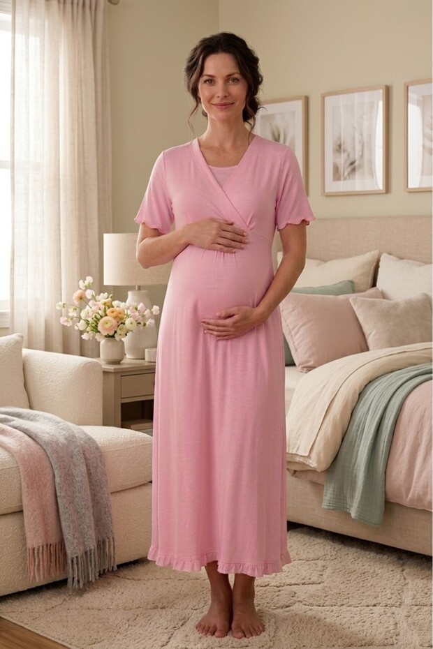 Cotton Maternity Nightgown with Breastfeeding Features Effortt