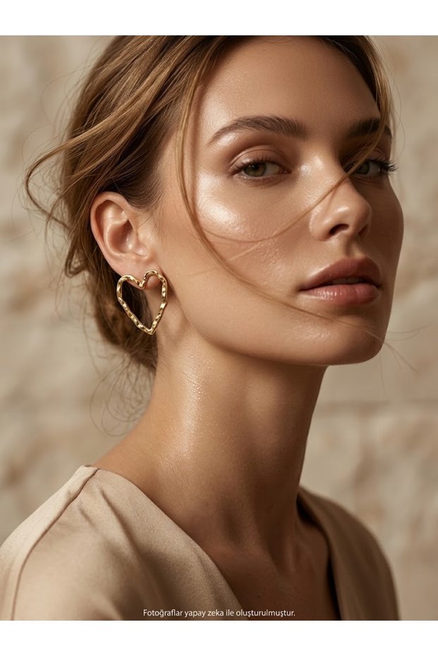 Heart Frame Earrings Gold Color Women's Elegant Design