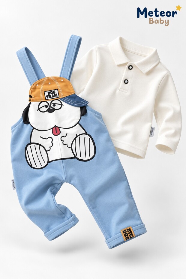 Baby Boy Set - 2-Piece Salopet Set with Dog Detail, Seasonal, 6 9 12 18 24 Months