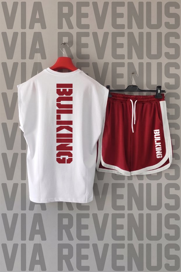 Bulking Sırt Printed Zero Sleeve Sports Tshirt and Special Sports Shorts Set