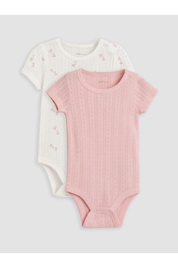 Crew Neck Baby Girl Snapback Bodysuit 2-Pack (W6)