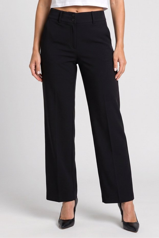 Women Regular Fit Wide Leg Solid Pants, Black