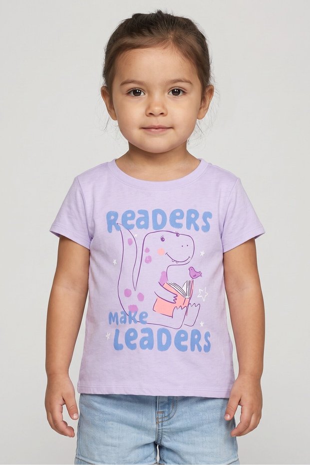 Toddlers Girl Graphic Print Short Sleeve Top, Lavender