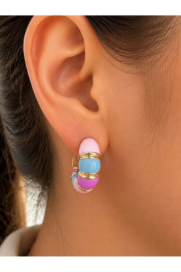 Xuping Gold Color Colorful Enamel Bombe Hoop Earrings Acr9768