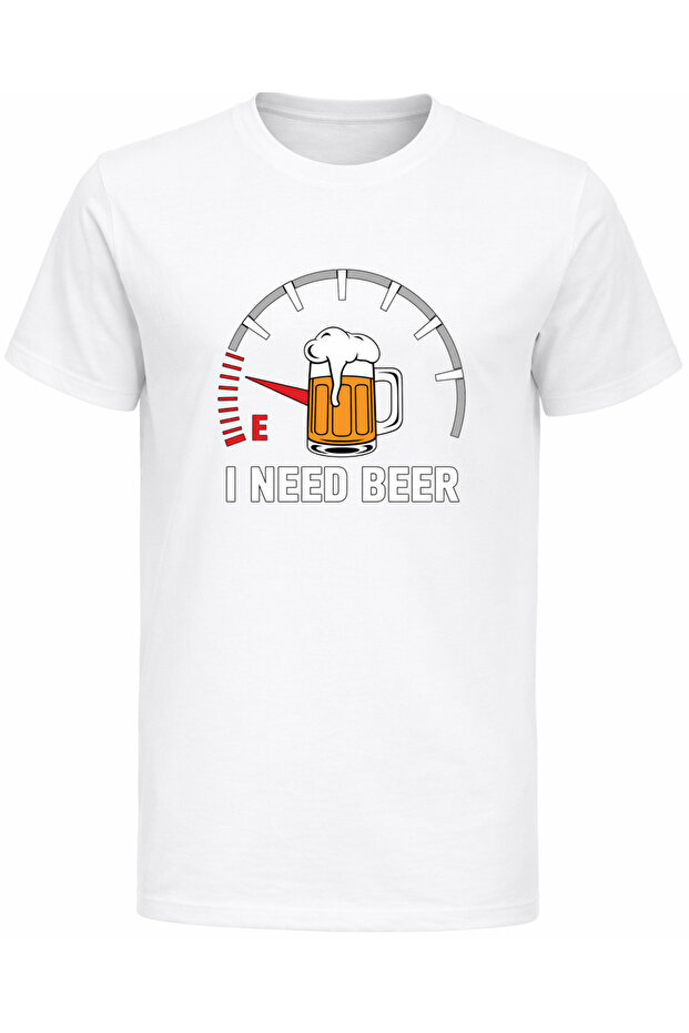 I Need Beer Written Cotton Printed T-Shirt