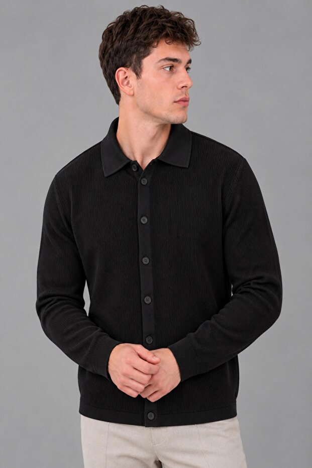 Buttoned Knitted Collared Cardigan Dp 1055_60400