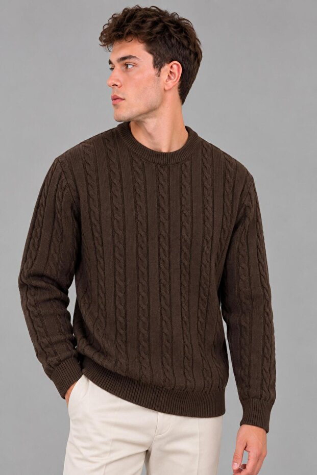 Patterned Knitted Crew Neck Sweater Dp 16643_10065