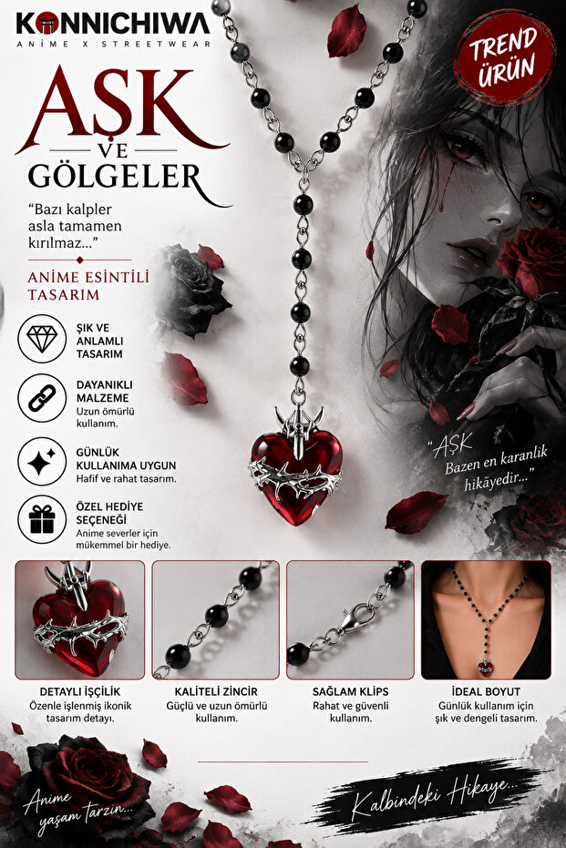 Angel Heart Black Choker Necklace with Winged Red Heart Figure – Gothic Punk Neck Accessory