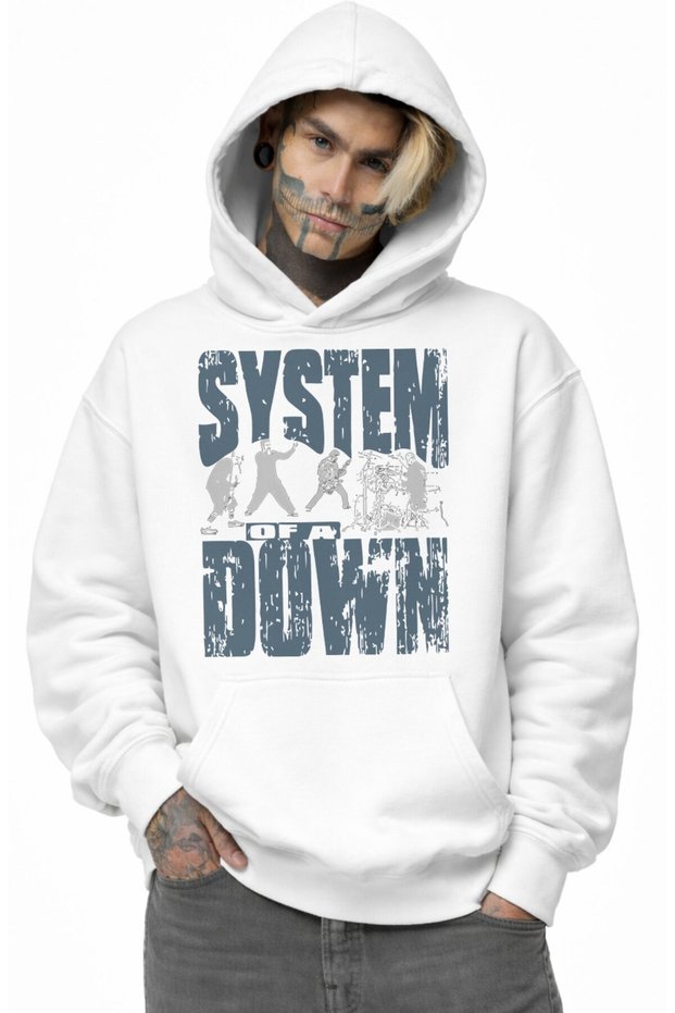 Unisex System of a down Printed Hooded Sweatshirt, Oversized Rock Band Themed Hoodie