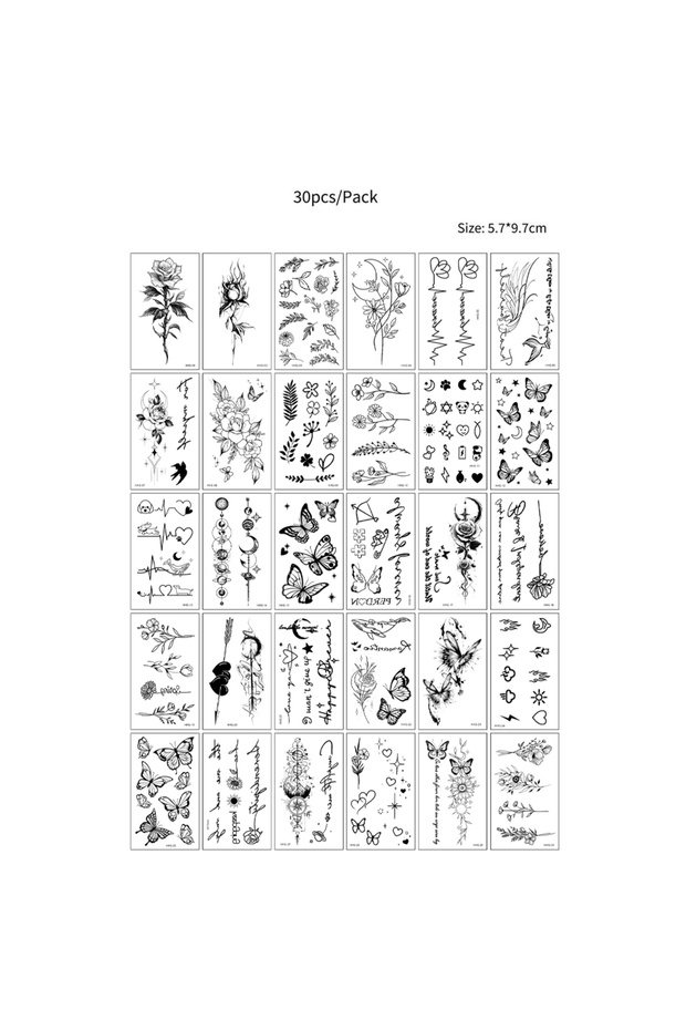 Set-357 30pcs Disposable Small Tattoo Stickers for Women Men Flowers Moon Heart Temporary Tattoos fo