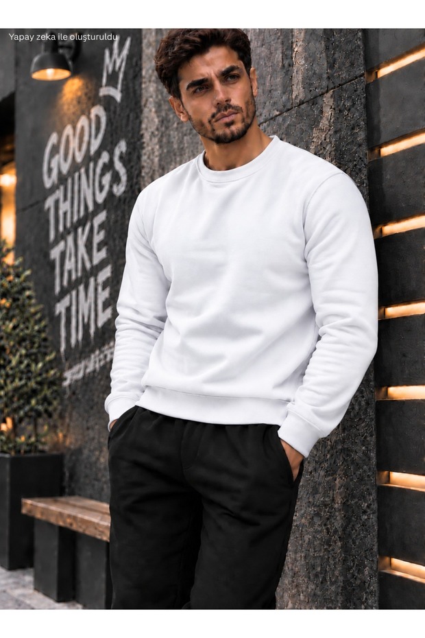 Men's Sweatshirt Plain Patternless Crew Neck Cotton Basic Knitted Top
