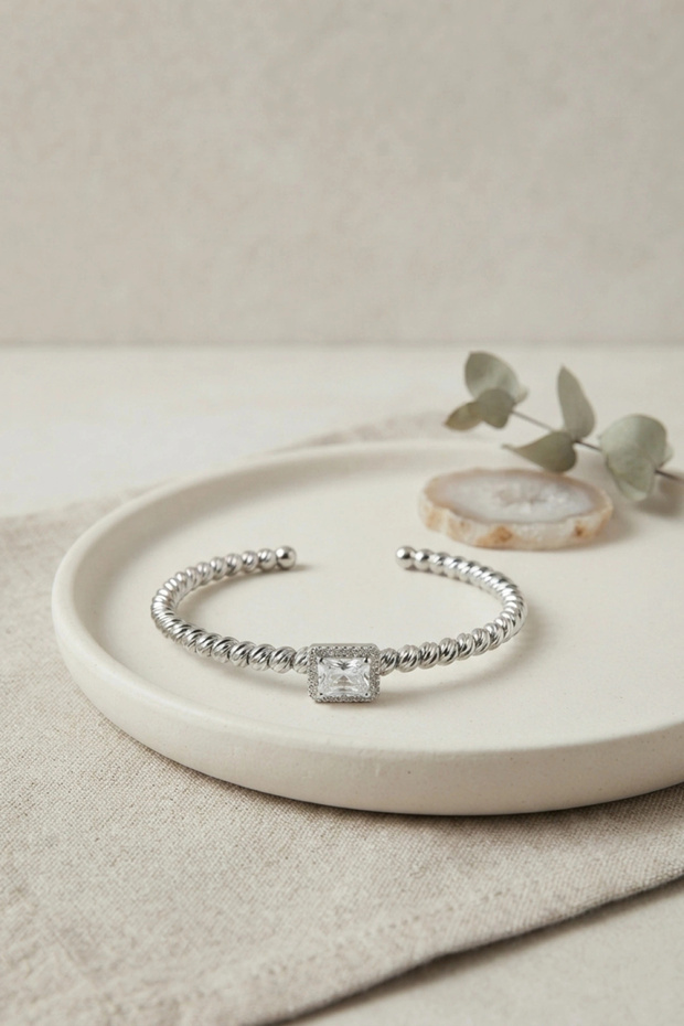 Silver Color Dorika Model Square Zircon Stone Women's Bracelet