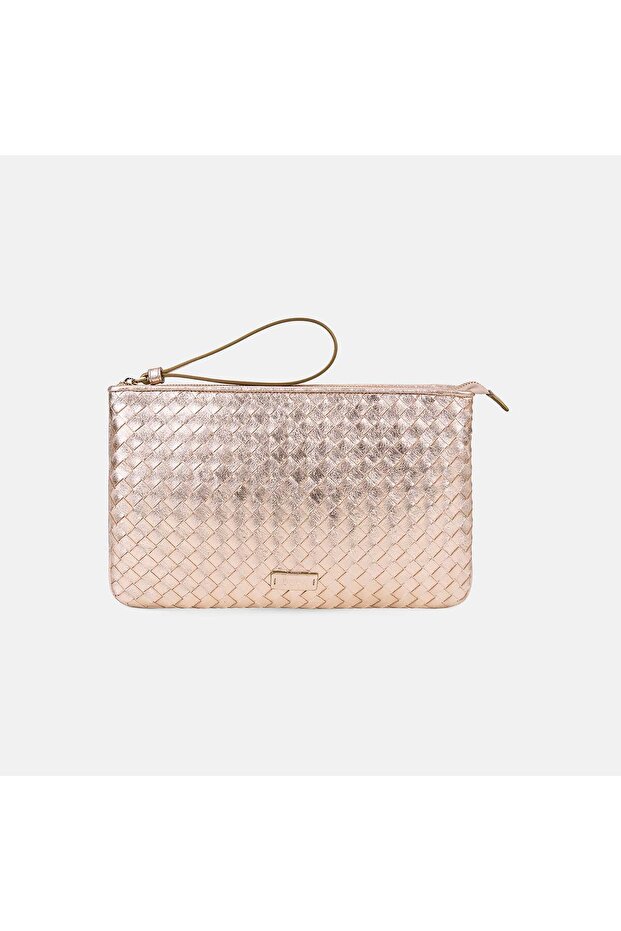 Women's Gold Hand-Knitted Leather Clutch