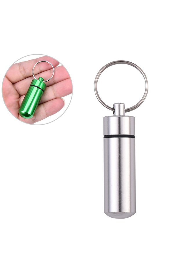Style 2 Silver Aluminum Alloy Pill Keychain Holder Small Pill Box Pill Case Waterproof Pill Organize