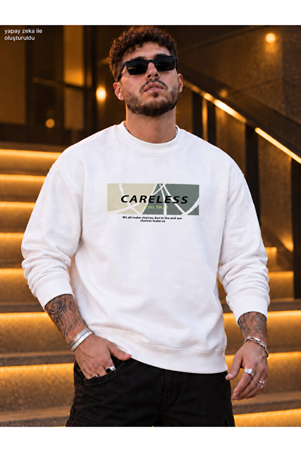 Men's Careless Printed Crew Neck Casual Regular Fit Sweatshirt