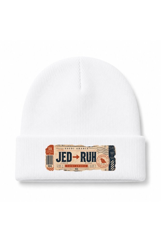 Saudi Arabia Jeddah to Riyadh Vintage Travel Ticket Graphic Beanie
