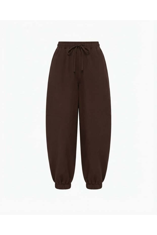 Brown Elastic Waist Balloon Pants