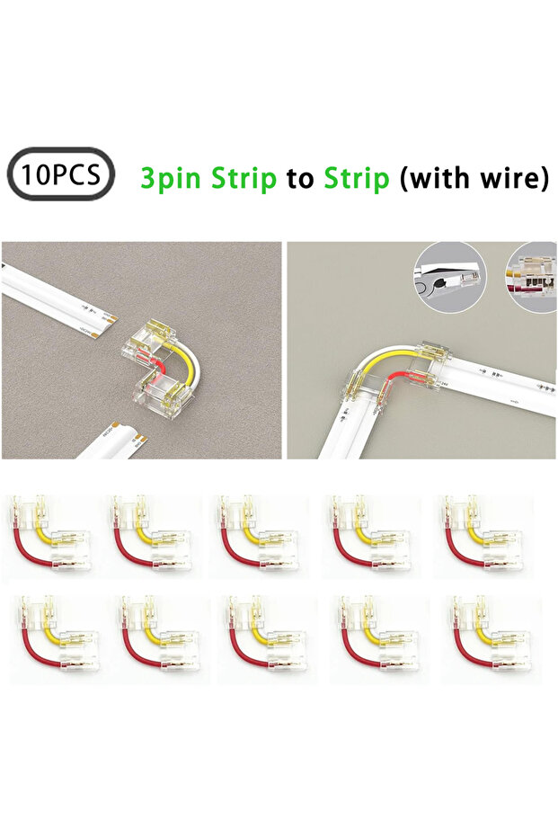 3Pin 10MM COB 10pcs Connector L1 10PCS 3Pin CCT COB LED Strip Connector Free Welding L Shape LED Cor