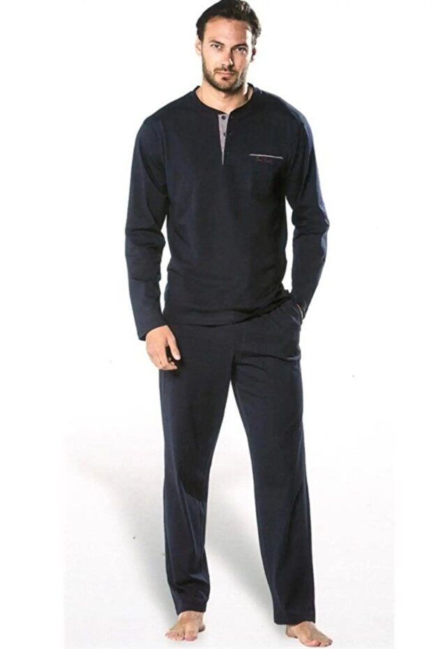 5454 Men's Long Sleeve Pajama Set-Black