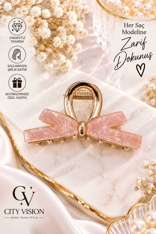 Ribbon Style Beige Color Metal Hair Clip - Medium Size 6 cm - Stylish and Durable