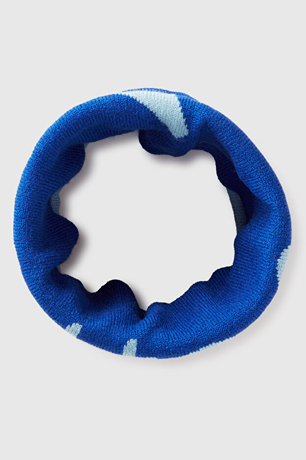 Boy's Saks Blue Logo Embroidered Solid Color Backed Double-Sided Knitted Neck Collar