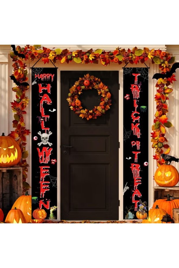 Happy Halloween Trick or Treat Porch Banner Set, Blood Drip Skull Vertical Door Hanging Banner, Halloween Front Door Decorations for Indoor Outdoor Yard Party
