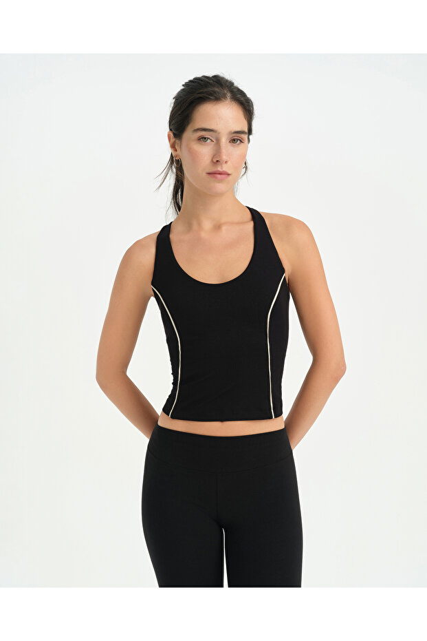 Black Contrast Ribbed Swimmer Blouse