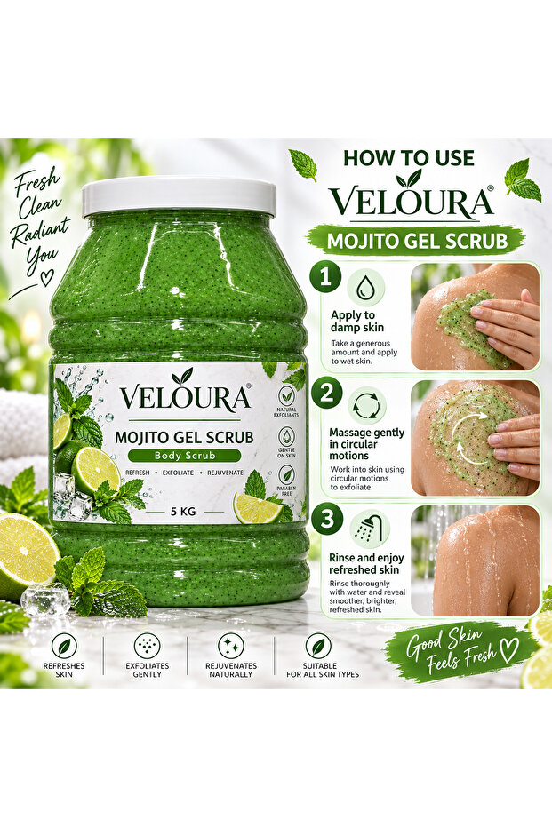 MOJITO GEL SCRUB 5KG – REFRESHING EXFOLIATING BODY SCRUB FOR HANDS, FEET & BODY