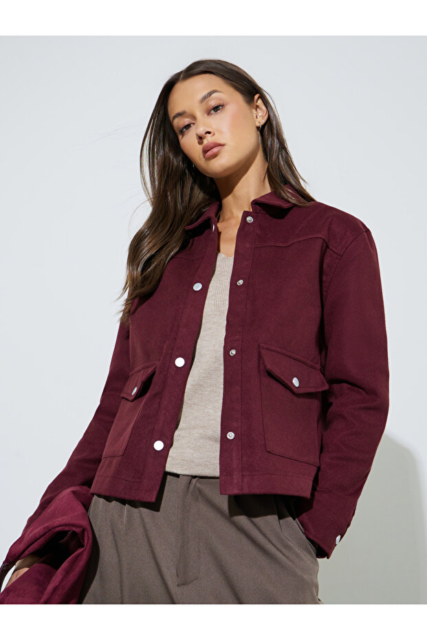Burgundy Regular Fit Buttoned Trucker Jacket