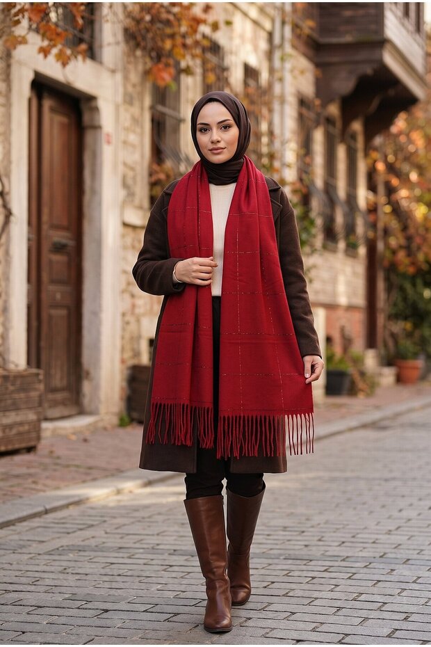 Sequin Detailed Shoulder Shawl Red