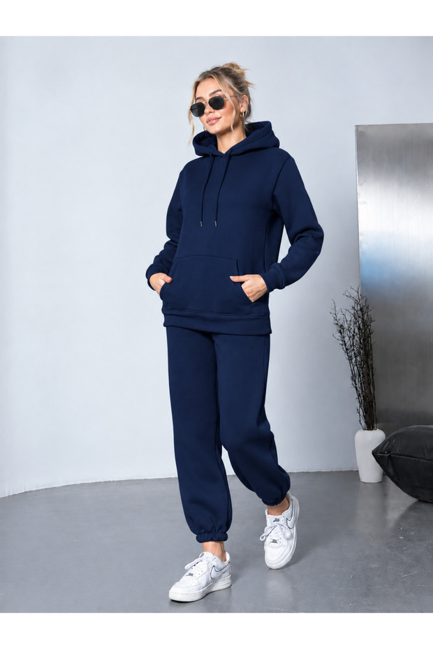 Women's Plain Hooded 3 Thread Tracksuit Set