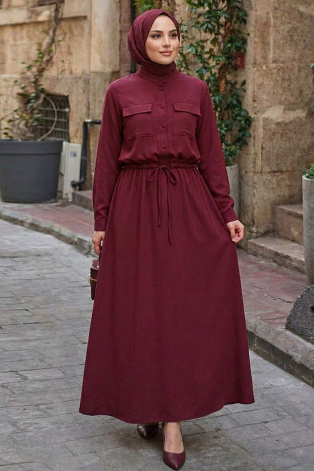 Dark Dusty Rose Hijab Skirt Set with Front Pocket 1359Kgk