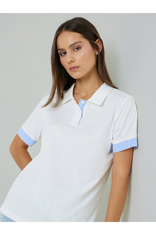 White Contrast Trim Polo T-Shirt