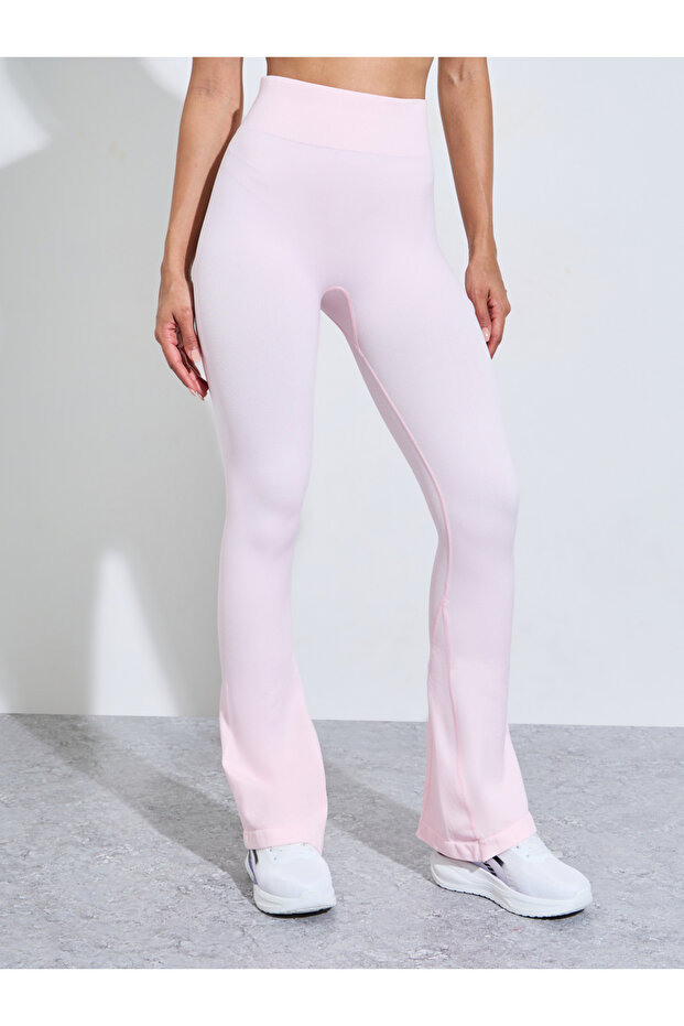 Pink Solid High-Waist Flare Active Pants