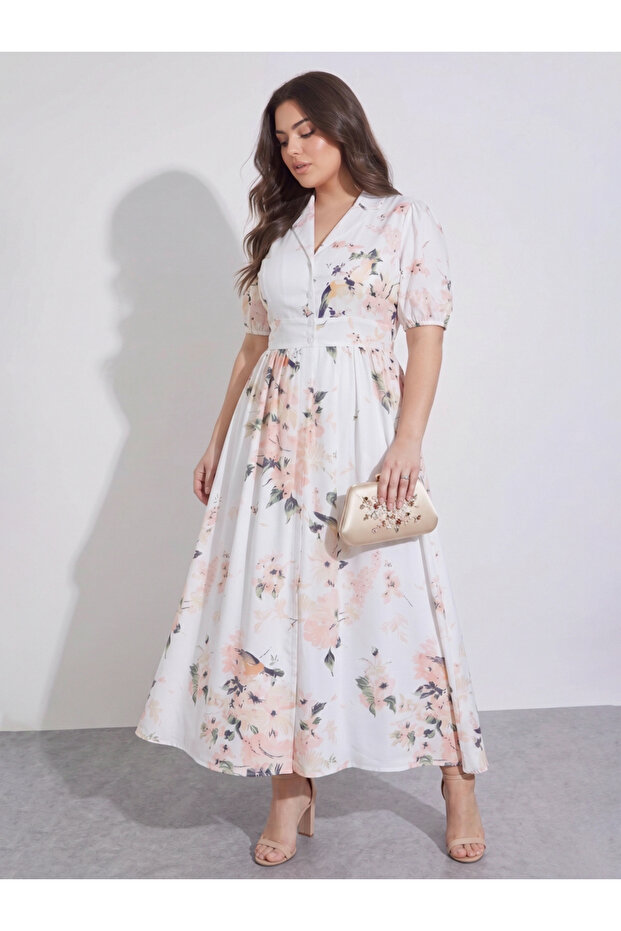 Floral Short Sleeves Shirt Maxi Dress