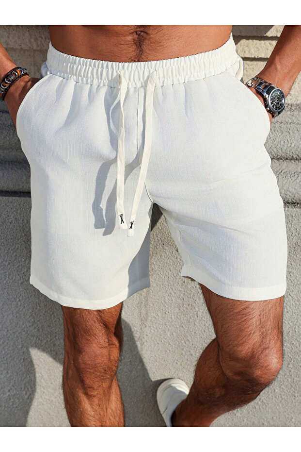 Men White Plain Casual Drawstring Shorts