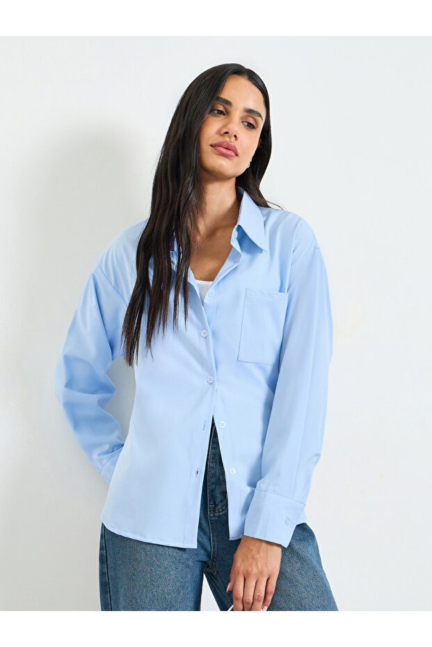 Relaxed Fit Long Sleeve Blue Shirt