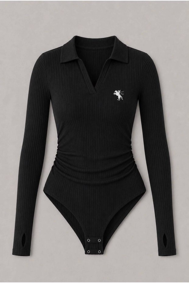 Polo Collar Lycra Flexible Snap Fastener Premium Long Sleeve Bodysuit