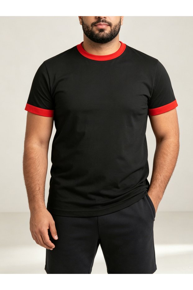 Plus Size Black Crew Neck Ringer T-Shirt