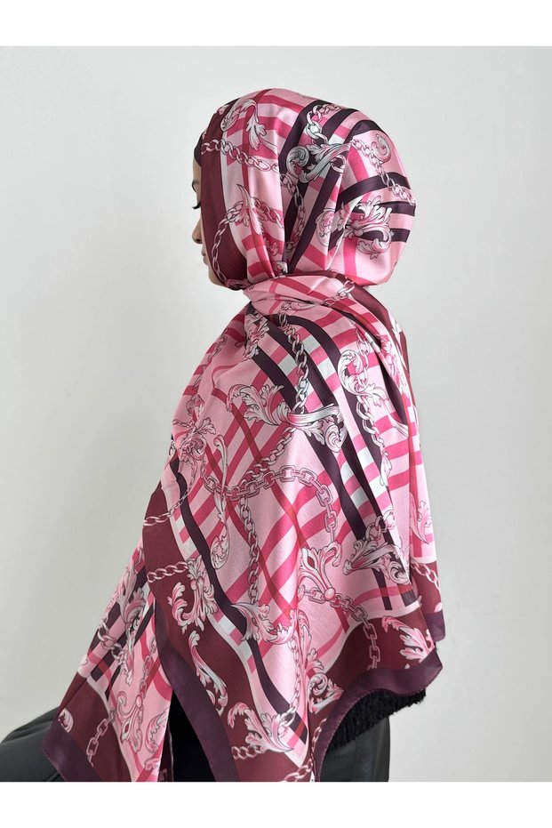 Plaid Pattern Janjan Shawl - Fuchsia & Plum