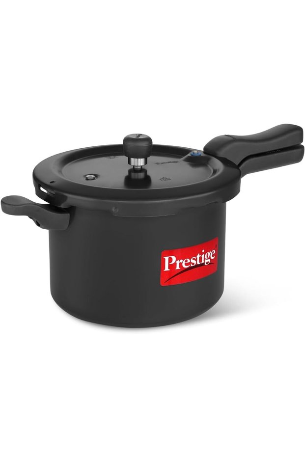 5 Litres Svachh Induction Base Outer Lid Hard Anodized Pressure Cooker | Deep lid Spillage Control | Black | Anti-Bulge Base | Controlled Gasket Release System | Cool Touch Weight