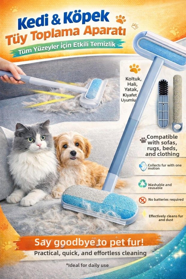 Patiroll Cat Dog Hair Cleaning Magic Brush 4 in 1 Sofa Floor Hair Collection Glass Cleaning F