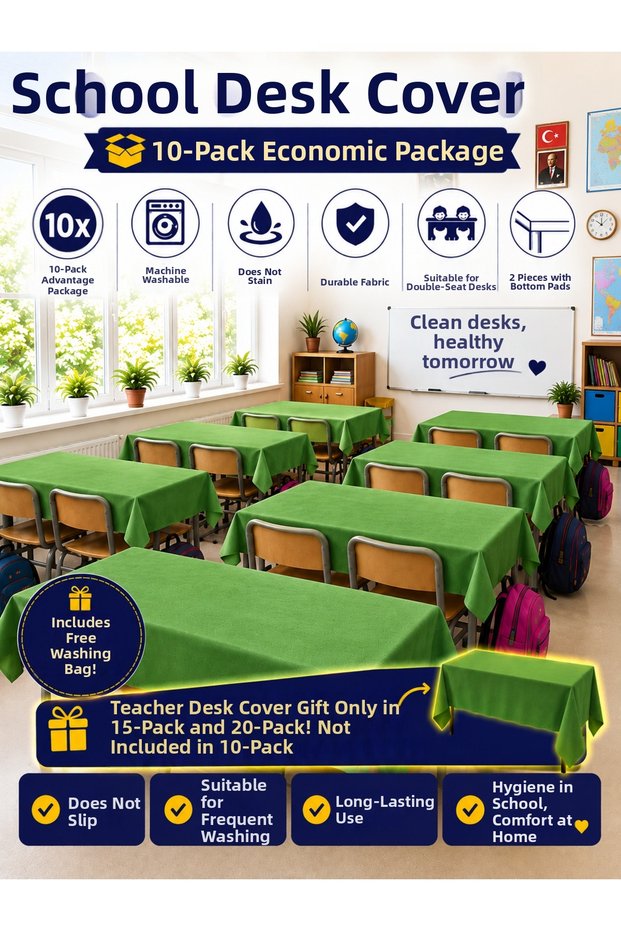 10-Piece School Desk Cover, Elastic, A-Quality Fabric, Stain-Resistant