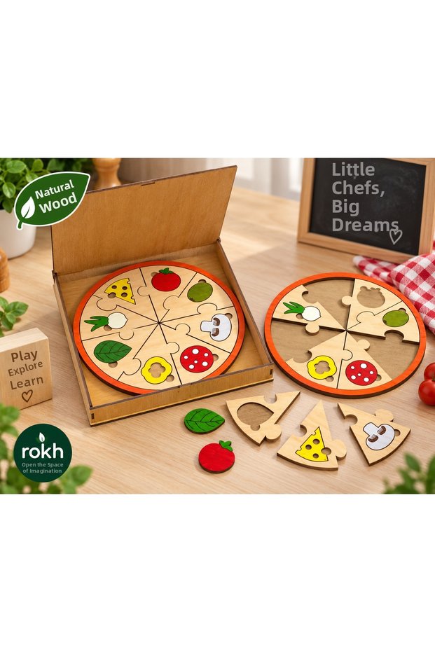 🍕   Wooden Montessori Pizza Puzzle |   Educational Wooden Puzzle for Children |   Motor Skill Toy |   30 cm