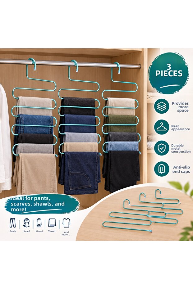 3 Pieces of Pants, Shawls, Scarves Hangers with 5 Layers